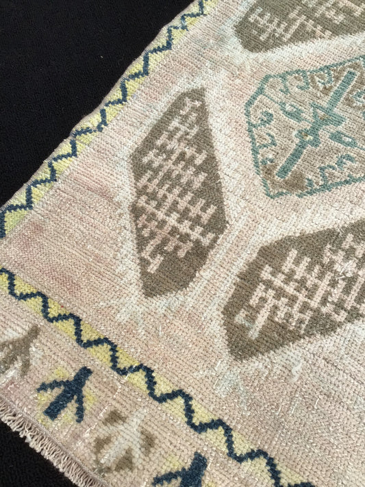 3’4 x. 1’8.   Wool on wool , hand knotted,Vintage Turkish mini rug