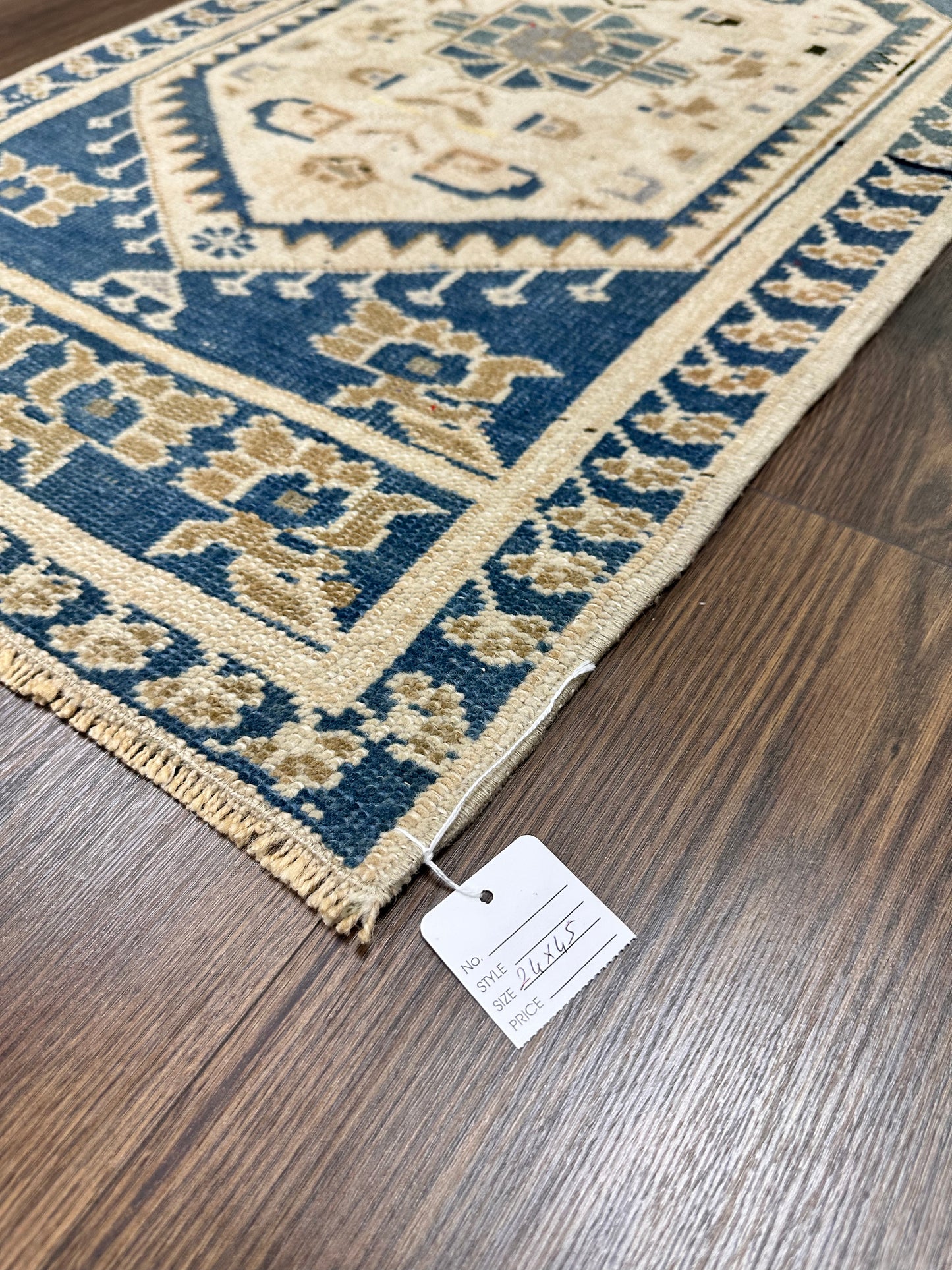 24x 45 Hand knotted , wool on wool, vintage Turkish mini rug