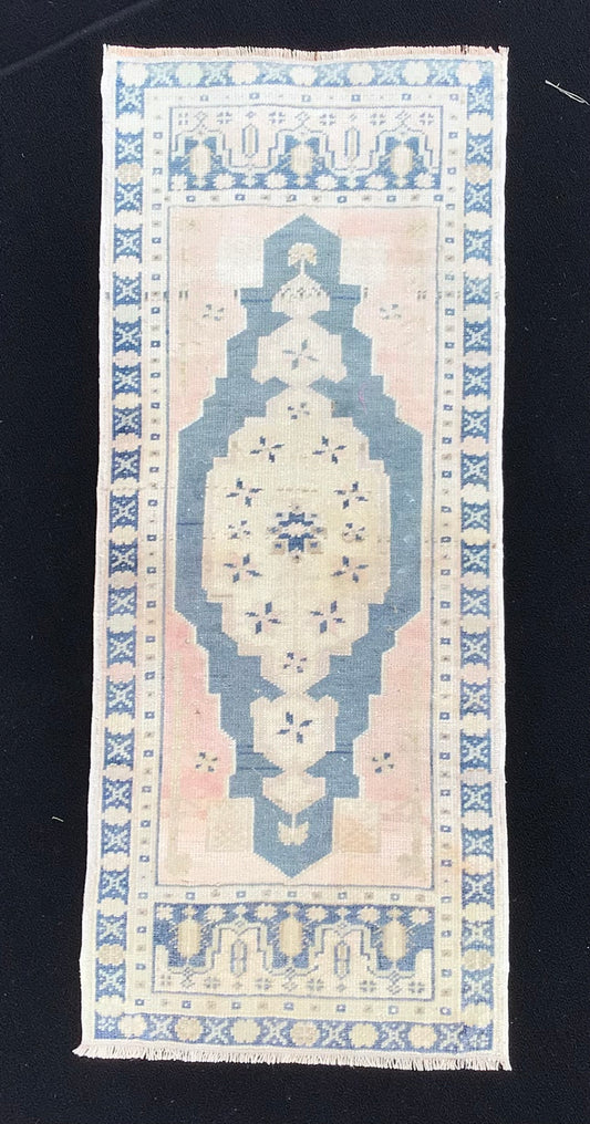 3’10 x 1’7.    Wool on wool , hand knotted,Vintage Turkish mini rug